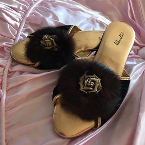 Volco-ettes vintage mink and velvet slippers. 9